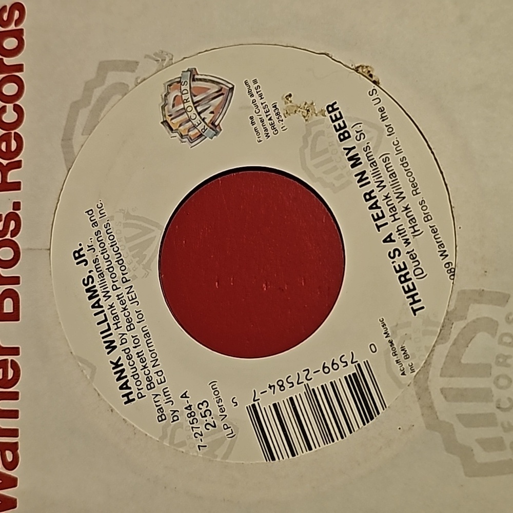 Hank Williams Jr - There's a Tear in my Beer 45 Record